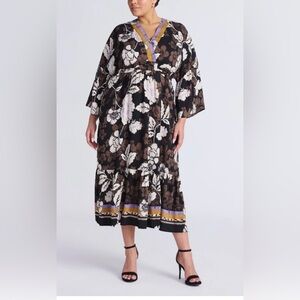 Sofia Jeans By Sofia Vergara Floral V-neck Kimono Sleeve Tie Back Dress XL